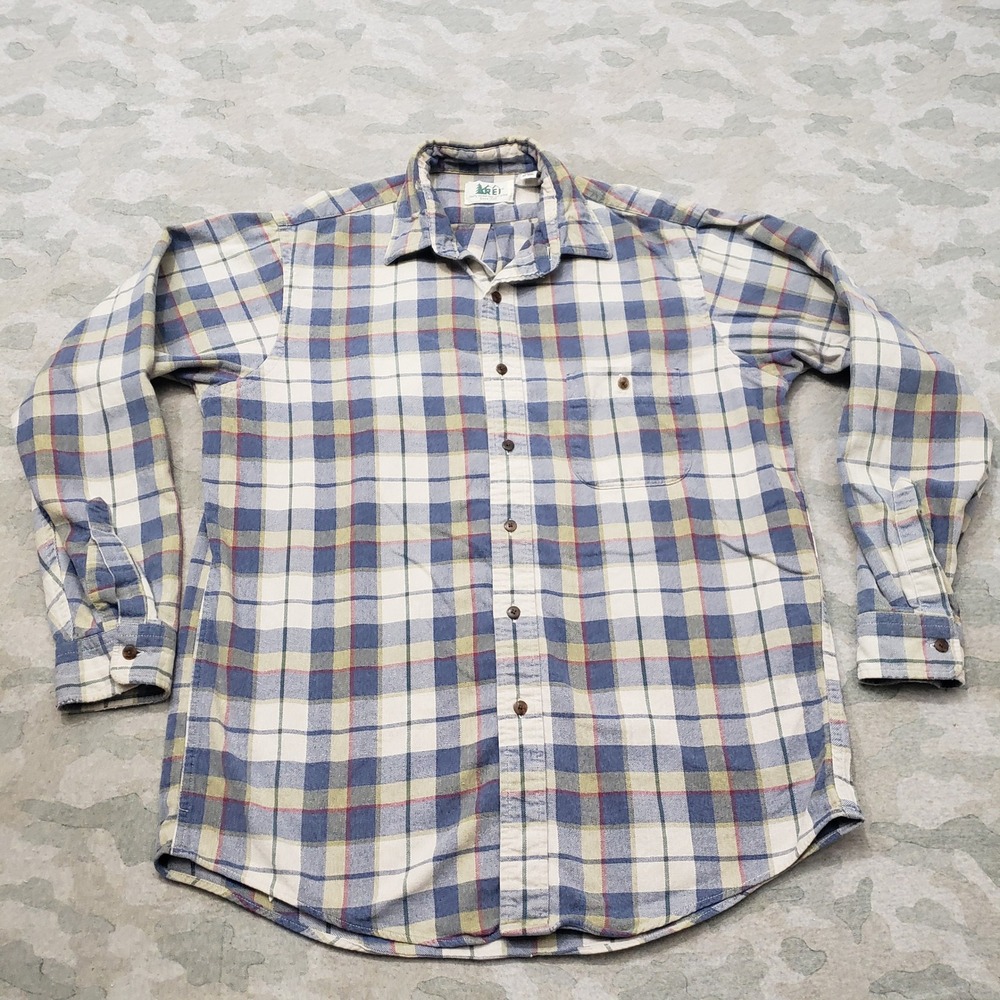 Vintage REI Shirt Mens Medium Blue Plaid Flannel Long Sleeve Button Up Gorpcore